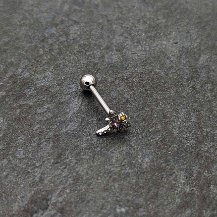 Purple Yellow Clear Gem Dragonfly Barbell Tongue Ring