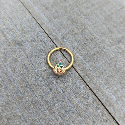 16G 3/8 Red Gem Gold Tone Deco Holiday Tree Hinged Segment Ring