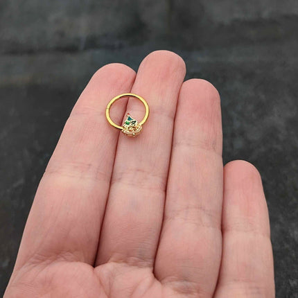 16G 3/8 Red Gem Gold Tone Deco Holiday Tree Hinged Segment Ring