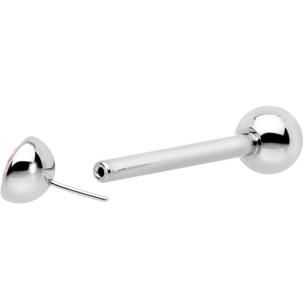 Pink CZ Gem ASTM F-136 Implant Grade Titanium Threadless Barbell Tongue Ring