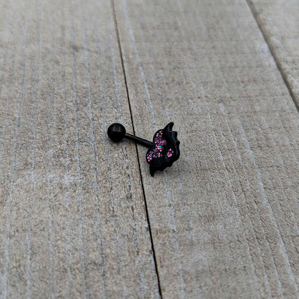 Black Bat Heart Halloween Pink Green Belly Ring