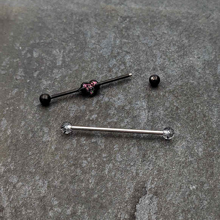 14G Black Bat Heart Halloween Clear Industrial Barbell 38mm Set of 2