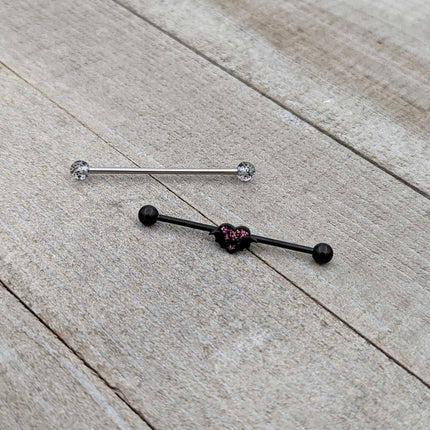 14G Black Bat Heart Halloween Clear Industrial Barbell 38mm Set of 2