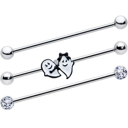 14G Black Tie Ghosts Glow in Dark Industrial Barbell 38mm Set of 3
