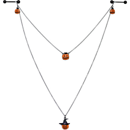 14G 9/16 Black Witchy Pumpkin Halloween Double Nipple Chain