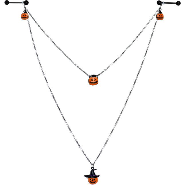 14G 9/16 Black Witchy Pumpkin Halloween Double Nipple Chain