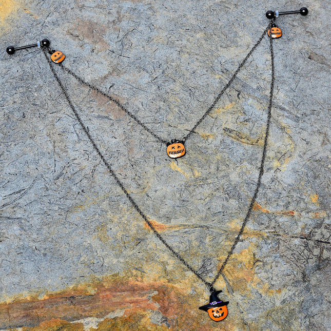 14G 9/16 Black Witchy Pumpkin Halloween Double Nipple Chain