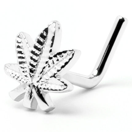20G 1/4 Texture Pot Leaf L Shape Nose Ring