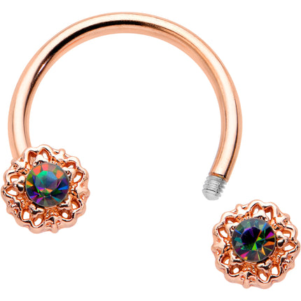 16G 3/8 Purple Tourmaline Rose Gold Tone Flower Circular Barbell