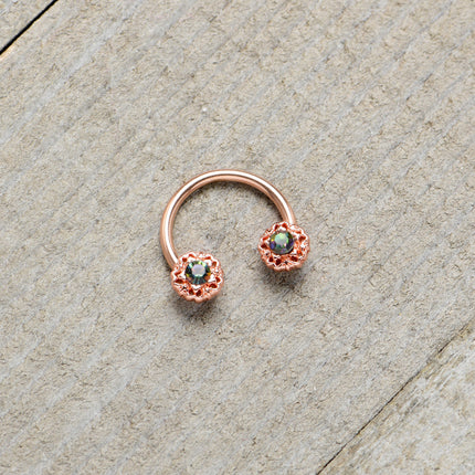 16G 3/8 Purple Tourmaline Rose Gold Tone Flower Circular Barbell