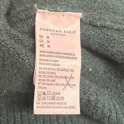 New American Eagle Mens Medium Green Long Sleeve V Neck Cotton Blend Sweater