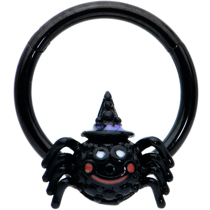 16G 3/8 Black Halloween Smiling Spider Witch Hinged Segment Ring