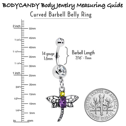 Clear Yellow Purple Gem Dragonfly Dangle Belly Ring