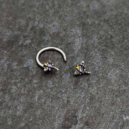 16G 3/8 Purple Yellow Gem Dragonfly Horseshoe Circular Barbell