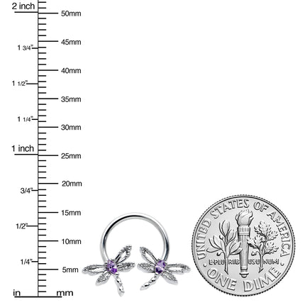 16G 3/8 Purple CZ Gem Open Dragonfly Horseshoe Circular Barbell