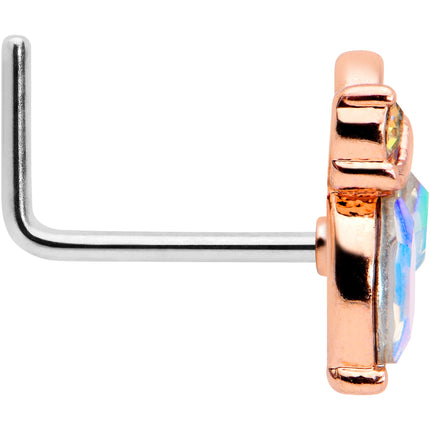 20G 7mm Aurora CZ Gem Fleur de Lis Rosy Butterfly L Shape Nose Ring