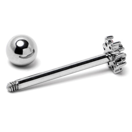 Pink Clear Gem Stylish Snowflake Barbell Tongue Ring