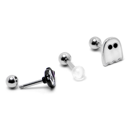 16G 1/4 Glow in Dark Skull Ghost Halloween Cartilage Set of 3