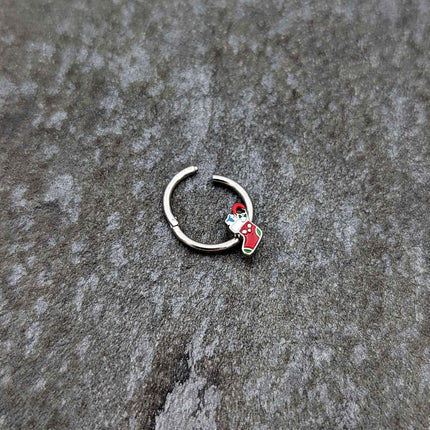 16G 3/8 Happy Christmas Stocking Red Green Hinged Segment Ring