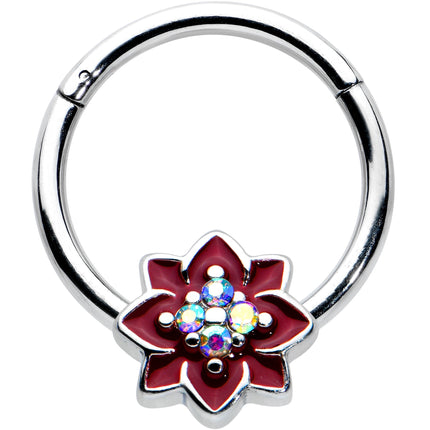16G 3/8 Aurora Gem Poinsettia Flower Festive Hinged Segment Ring