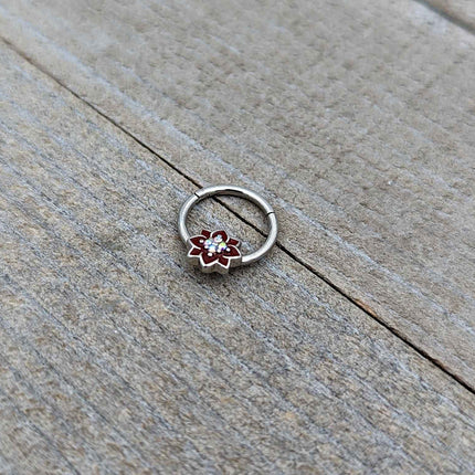 16G 3/8 Aurora Gem Poinsettia Flower Festive Hinged Segment Ring