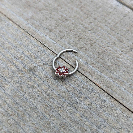 16G 3/8 Aurora Gem Poinsettia Flower Festive Hinged Segment Ring