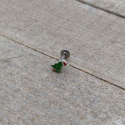 16G 5/16 Happy Christmas Tree Hat Labret Monroe Tragus