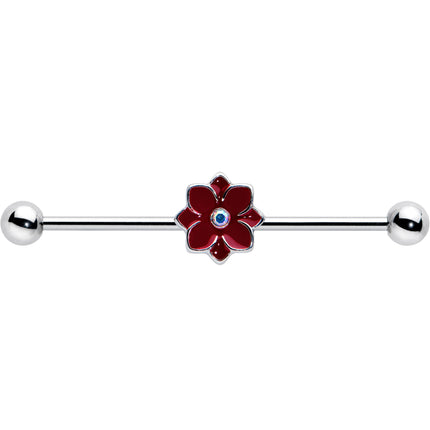 14G Aurora Gem Poinsettia Flower Festive Industrial Barbell 38mm