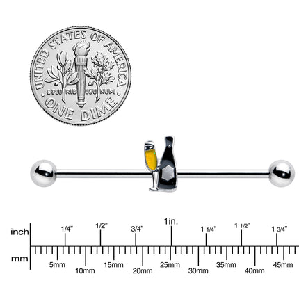 14G Champagne Bottle Flute Yellow Industrial Barbell 38mm