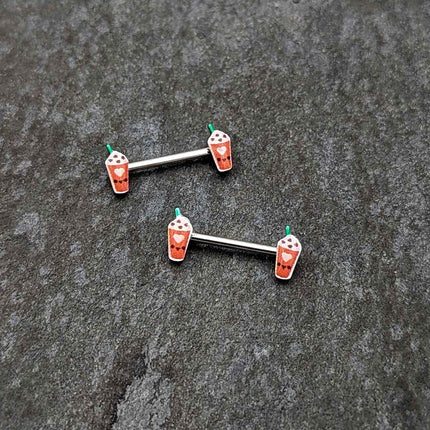 14G 9/16 Sweet Pumpkin Frappe Autumn Barbell Nipple Ring Set