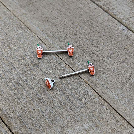 14G 9/16 Sweet Pumpkin Frappe Autumn Barbell Nipple Ring Set