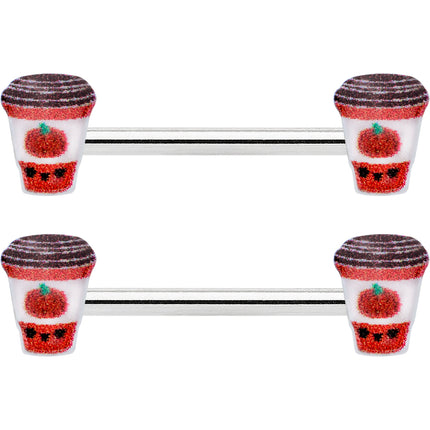 14G 9/16 Sweet Pumpkin Latte Autumn Barbell Nipple Ring Set