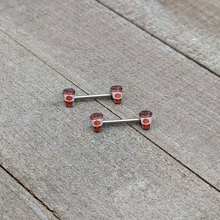 14G 9/16 Sweet Pumpkin Latte Autumn Barbell Nipple Ring Set