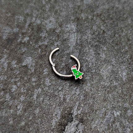 16G 3/8 Happy Christmas Tree Holiday Hat Hinged Segment Ring