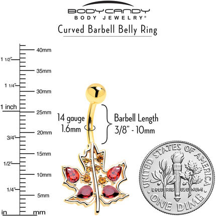 Red Yellow Gem Gold Tone Maple Leaf Autumn Belly Ring