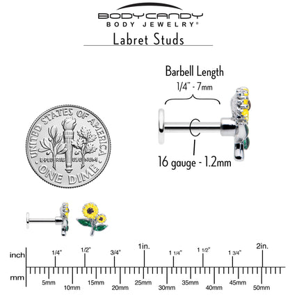 16G 1/4 Cheery Inlay Sunflowers Labret