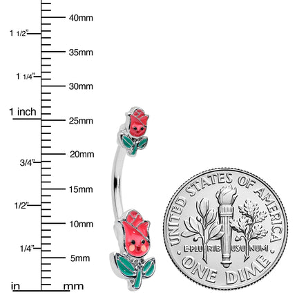 Sweet Happy Rose Flower Double Mount Belly Ring