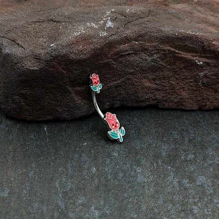 Sweet Happy Rose Flower Double Mount Belly Ring