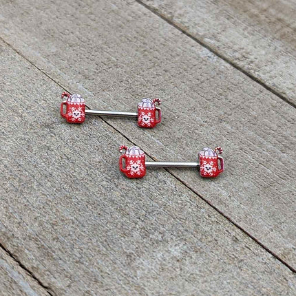 14G 9/16 Sweet Hot Cocoa Holiday Barbell Holiday Nipple Ring Set