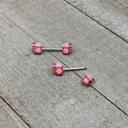 14G 9/16 Sweet Hot Cocoa Holiday Barbell Holiday Nipple Ring Set