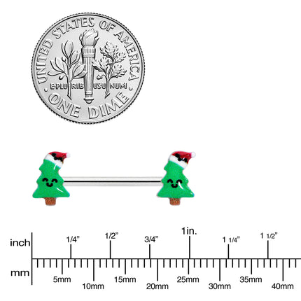 14G 9/16 Happy Christmas Tree Hat Barbell Nipple Ring Set