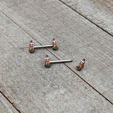 14G 9/16 Sweet Holiday Christmas Candle Barbell Nipple Ring Set