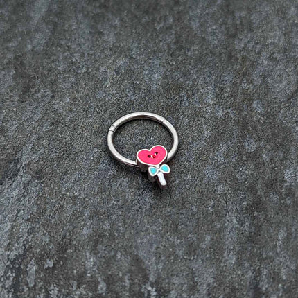 16G 3/8 Sweet Happy Heart Lollipop Hinged Segment Ring