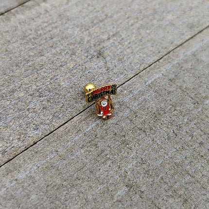 16G 1/4 Gold Tone Merry Christmas Santa Inlay Cartilage Earring