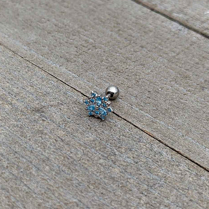 16G 1/4 Blue CZ Gem Snowflake Blues Cartilage Tragus Earring