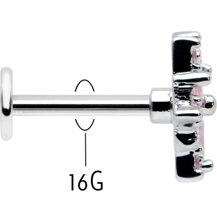 16G 5/16 Pink Clear CZ Gem Snowflake Labret Monroe Tragus
