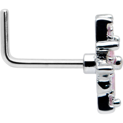 20G 7mm Pink Clear CZ Gem Snowflake L Shape Nose Ring