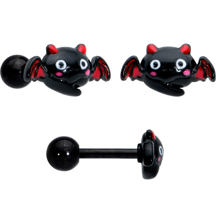16G 1/4 Black Halloween Skull Bat Reaper Cartilage Earring Set of 3