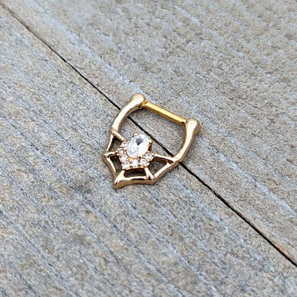 16G 5/16 Clear Gem Gold Tone Spider Bat Cartilage Clicker