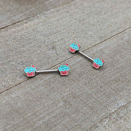 14G 9/16 Sweet Happy Cupcake Barbell Nipple Ring Set